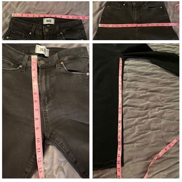 PAIGE Dylan Straight Undone Jeans Frayed cuffs Ankle Skinny Faded Black Denim 25 - Picture 9 of 10